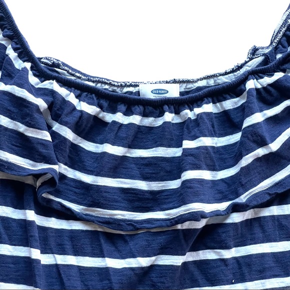 Old Navy off the shoulder ruffled collar blue & white striped top - Picture 3 of 7